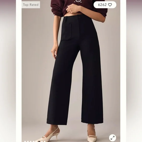 Anthropologie Maeve Colette Ponte Crop Wide-Leg Black Pants - Picture 2 of 6